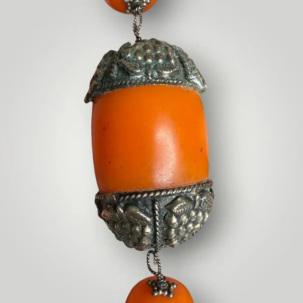 Chunky Orange Beaded Necklace  19 inch Vintage Style Resin Statement Jewelry